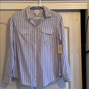 Blue and white pinstripe button down shirt